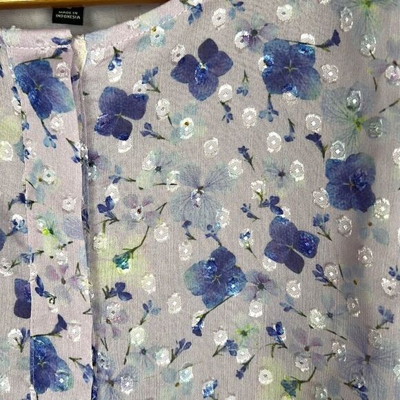 Talbots Chiffon Floral Top Blouse 3/4 sleeves Crew Neck Relaxed Fit Sz S - Picture 7 of 10